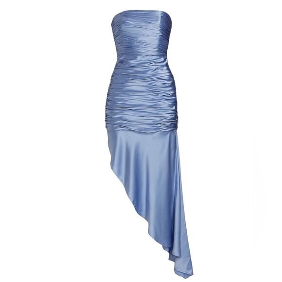 NWT Cinq à Sept 100% Silk Eliza Asymmetric Hem Strapless Satin Cocktail Dress 8 - Picture 3 of 15